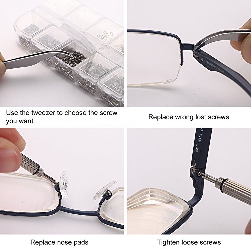 image for Becory Eyeglasses Repair Kit, 1100Pcs Tiny Screws and 5 Pairs Nose Pad