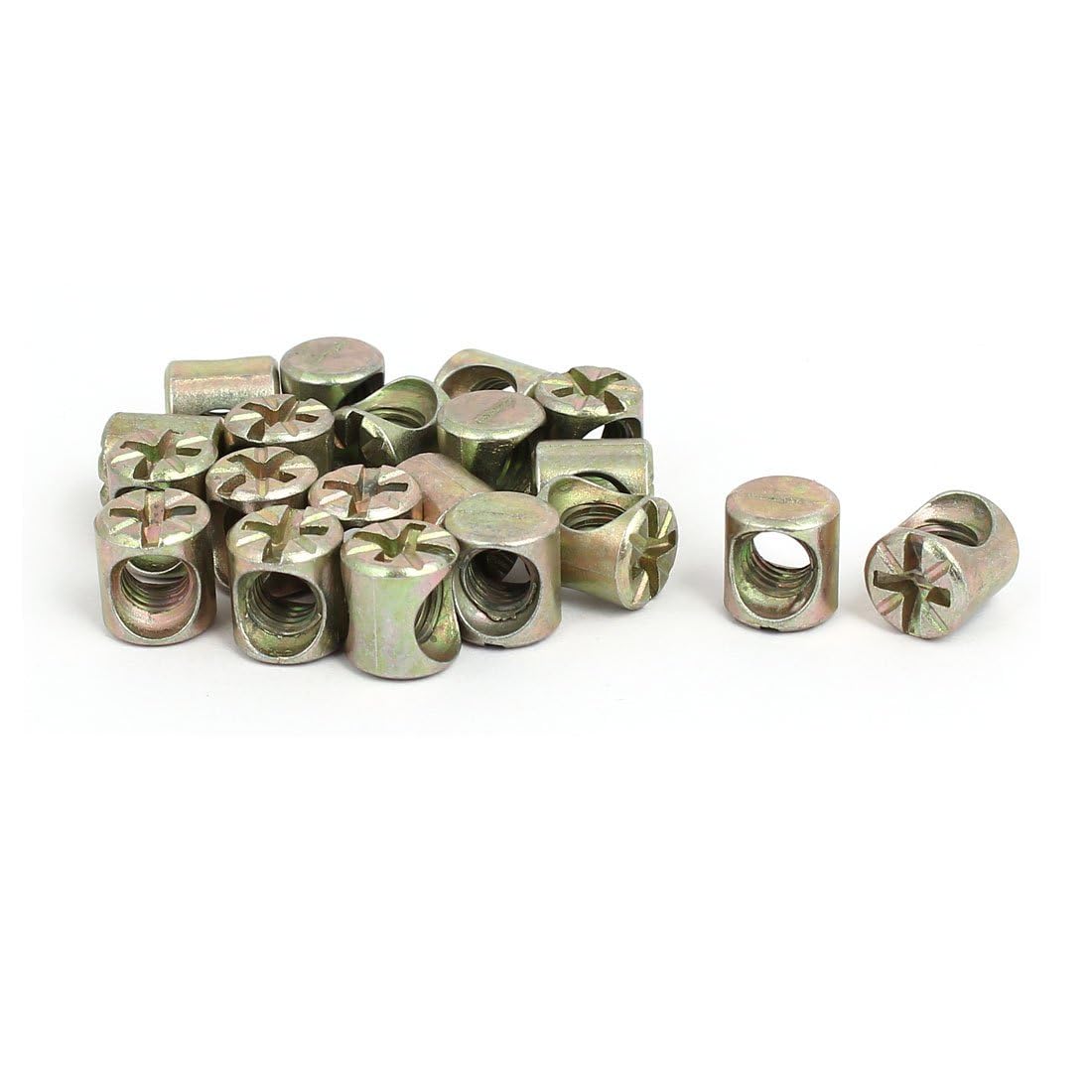 TOP-VIGOR 20Pcs Barrel Nuts, M6x10mm Cross Dowels Slotted Nuts for Furniture Bed, Table, Chair, Crib, Cot, Workbench, Headboards, Cabinets