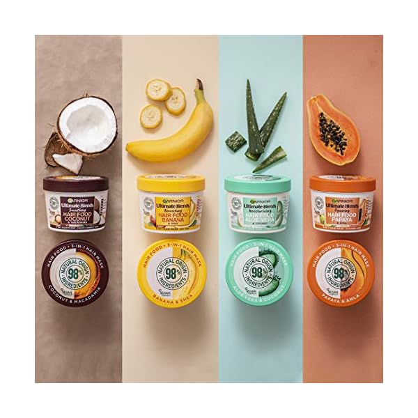 Garnier-Ultimate-Blends-Hair-Food-Banana-3-in-1-Nourishing-Hair-Mask-Conditioning-Treatment-Leave-in-Conditioner-for-Dry-Hair-Vegan-Formula-98-Natural-Ingredients-No-Silicones-390-ml Garnier Ultimate Blends Hair Food, Banana 3-in-1 Dry Hair Mask Treatment, 390ml