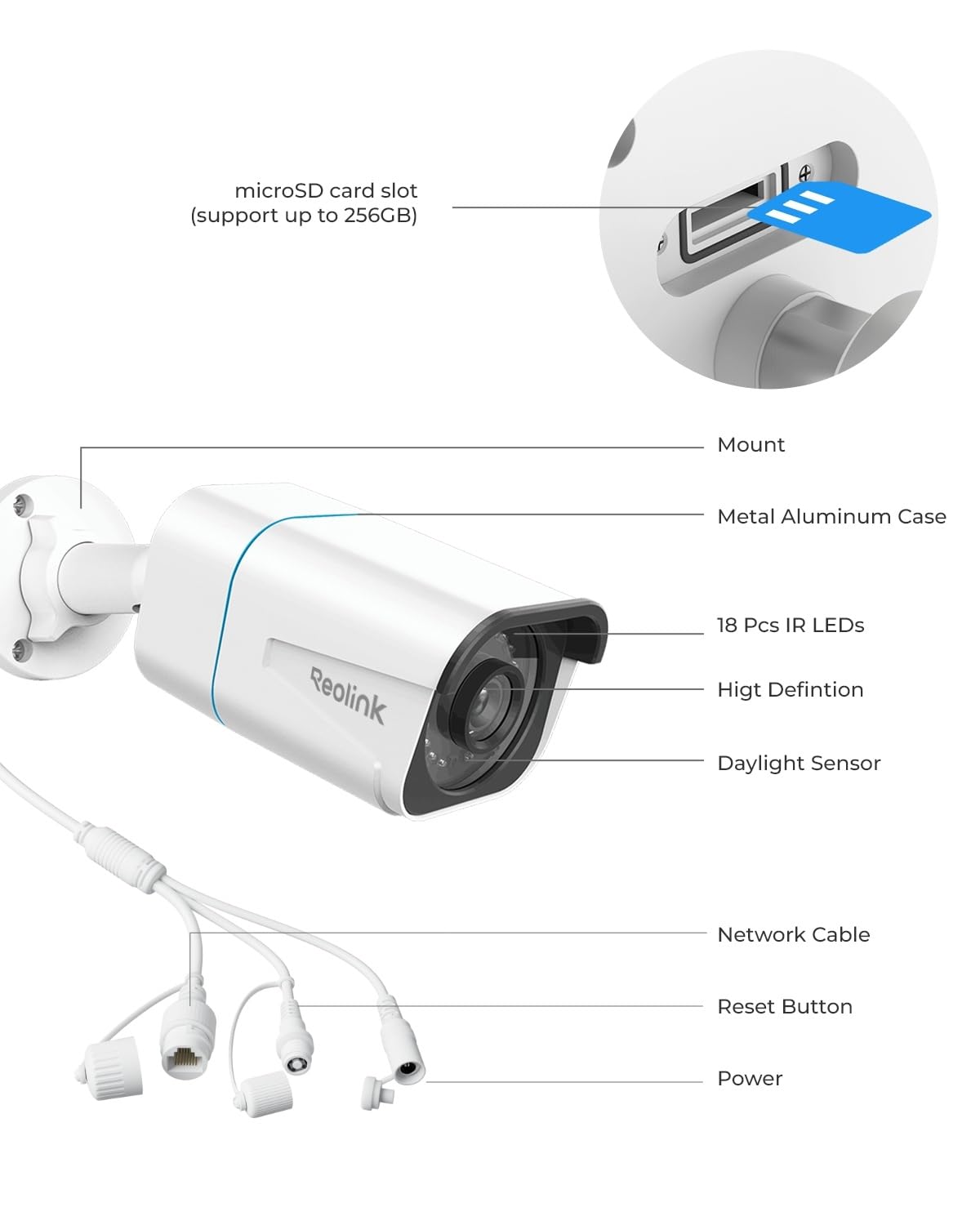 REOLINK 4K/8MP Security Bullet PoE IP Camera,Surveillance Outdoor Indoor,Human/Vehicle/Pet Detection,100ft IR Night Vision,Work with Smart Home,Up to 256GB microSD Card,RLC-810A(Pack of 2)
