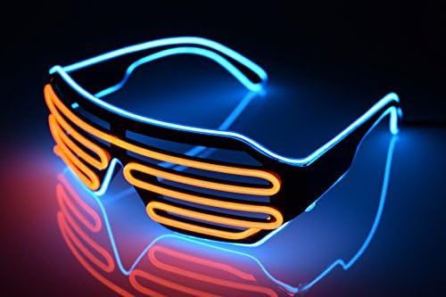 El Wire Neon LED Glasses, Two Colors EL Light Up Shutter Glasses with Battery case Controller for DJ Music Party for Rave Costume Party, Halloween &amp; Christmas Gifts (Blue-Orange)