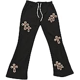 VIPWOLF Men's Cross Graphic Flare Sweatpants Goth Drawstring Stacked Jogger Pants Streetwear