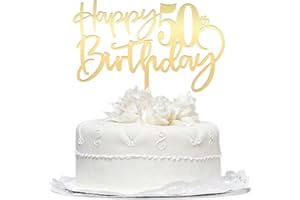 BEKATEREA Happy 50th birthday cake Topper,Mirrored Gold Acrylic Durable Cake Topper,50th Birthday Party Cake Decorations,Hello 50th years old, fifty birthday Party Decorations