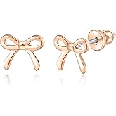 Limerencia Bow Earrings F136 Titanium Tiny Bow Studs Small Cute Bowknot post Stud Earrings Gold Silver Tone for Teens Sensitive Ears
