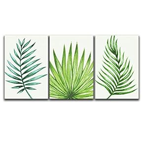 3 Panel Watercolor Style Green Tropical Leaves x 3 Panels