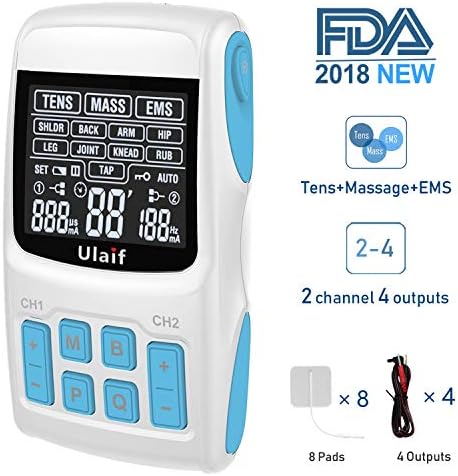 TENS Unit+EMS Muscle Stimulator+ Pulse Massager 3-in-1 Combination, Ulaif 2018 New FDA Approved, 36 Modes for Pain Relief & Muscle Strength, 2-4 Channels Output,8 Long Life Pads