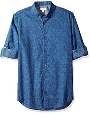 Calvin Klein Men's Long Sleeve Voile Floral Roll-Tab Button Down Shirt