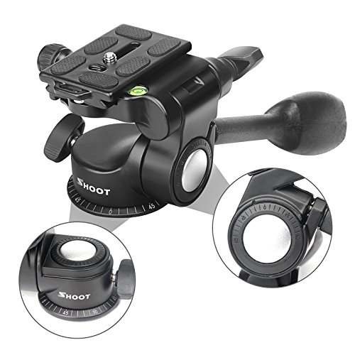 SHOOT 3-Way Tripod Pan Head Smooth Rotation Video Tilt Head with Quick Release Plate for Tripod, Monopod, Slider, DSLR Camera,Camcorder