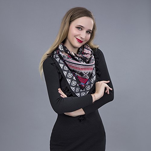 EVRFELAN Women Boho Scarf Tassel Shawl Tapestry Tablecloth Beach Towel Picnic Throw Wall Hanging Yoga Mat Ladies Cotton Scarves by Popular Handicrafts (Black2)