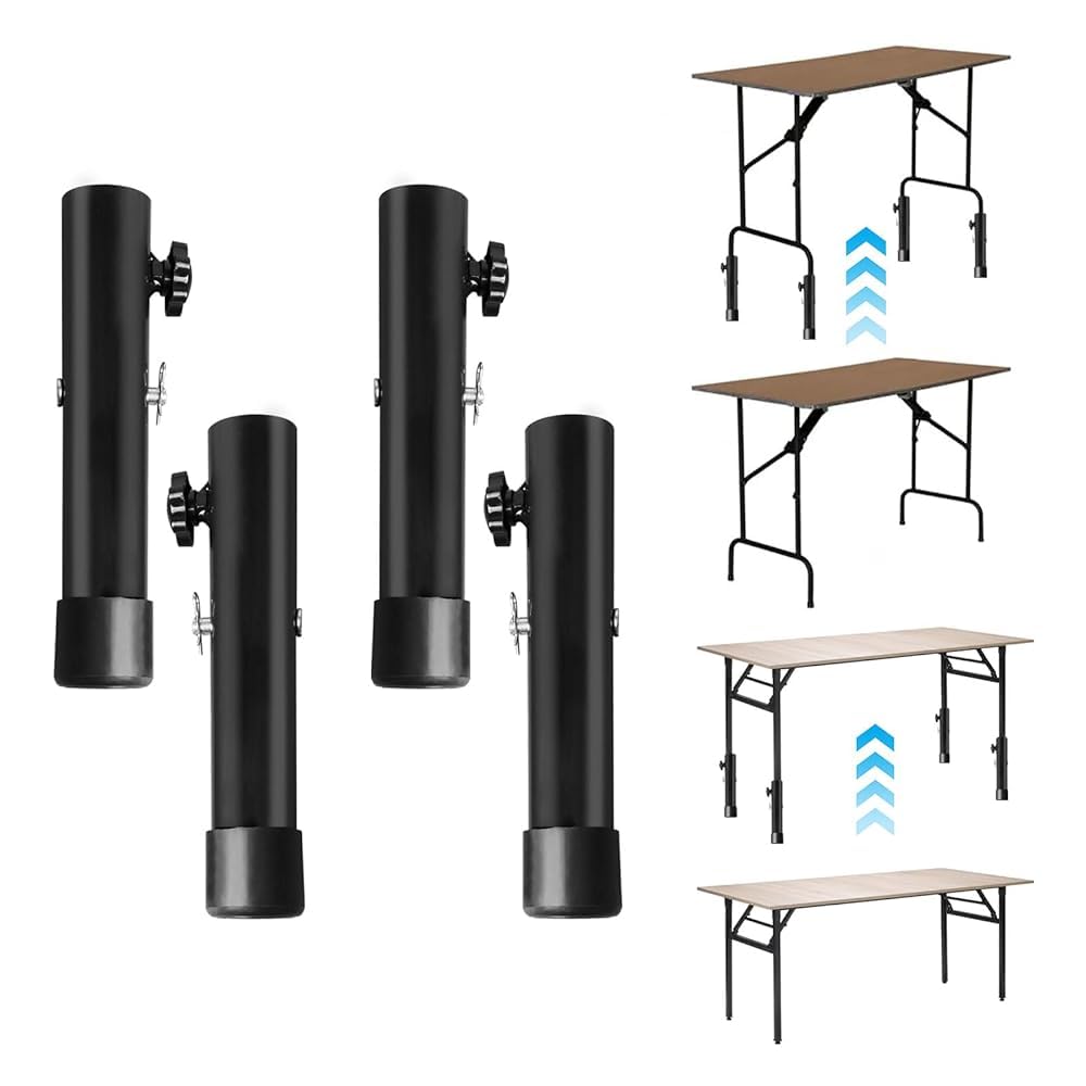 Yallmie 4pcs Folding Table Leg Riser Extender, Metal with 4 Latch, Adjustable for Tables and Chairs, Enhanced Height by 20cm