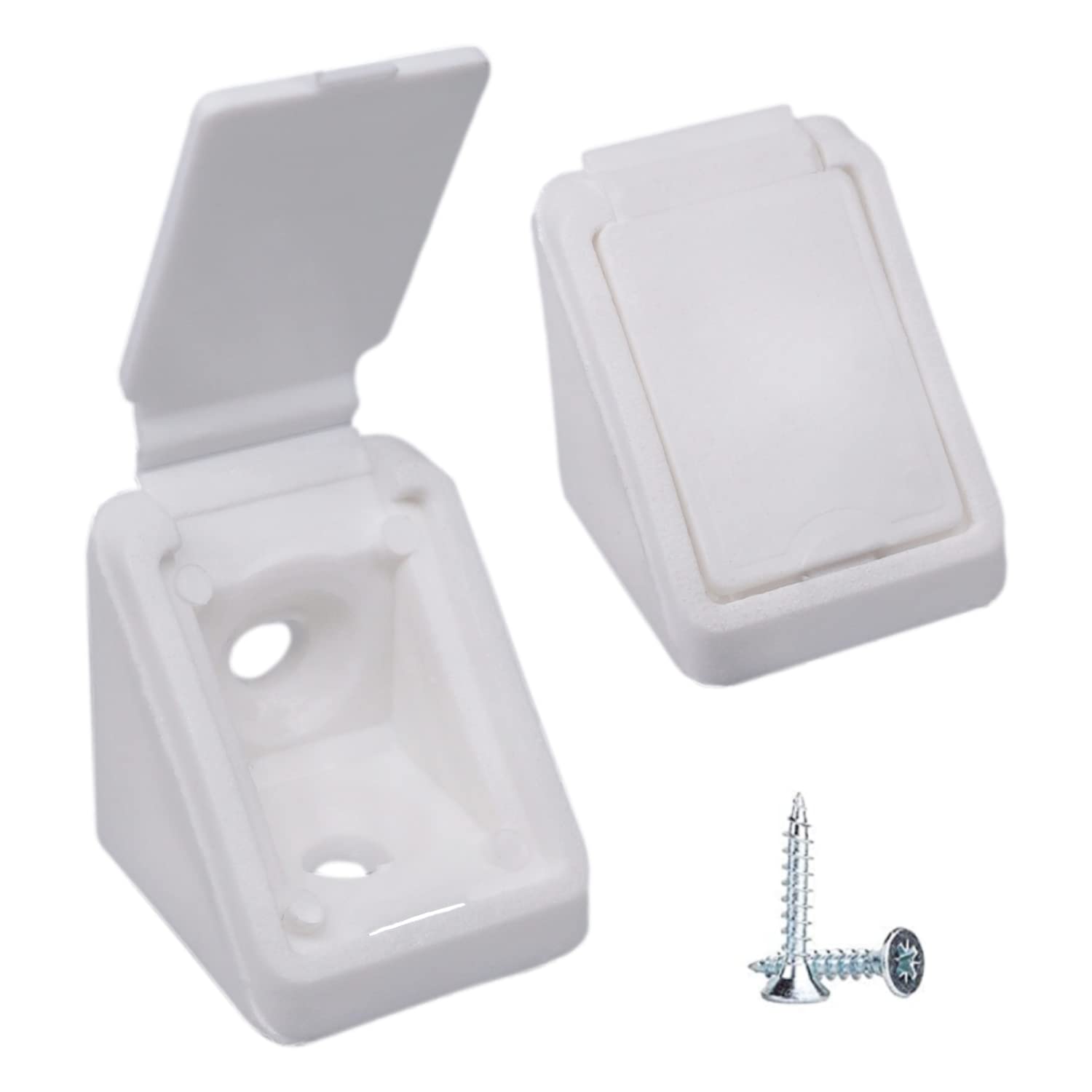 (Pack of 100 pcs) White Shelf Brackets 20 x 20 mm, Furniture Corner Joints, 90 Degree Plastic Corner Brace Joint, Right Angle, Screws Included (100, White)