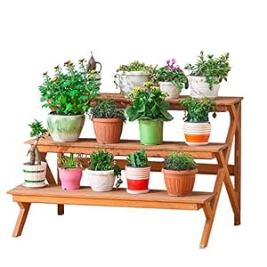 Anaranjado De Madera de 3 Niveles Estante de Flores Planta de ...