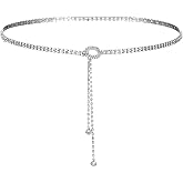 Gsbnjuy Rhinestone Belts for Women Silver Skinny Chain Belt Adjustable Sparkle Thin Waist Belt Bling Dress Belt Chain Waistband for Wedding Party Holiday Christmas