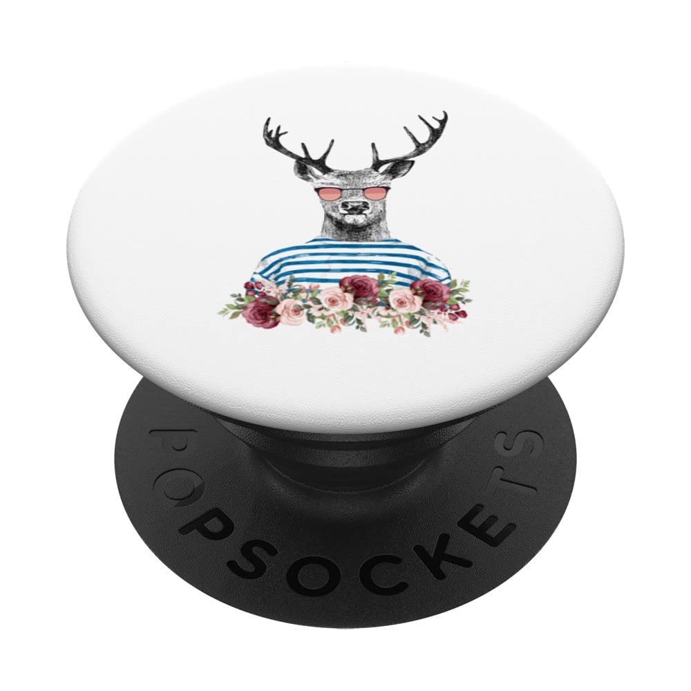 Cool deer with flowers PopSockets Swappable PopGrip