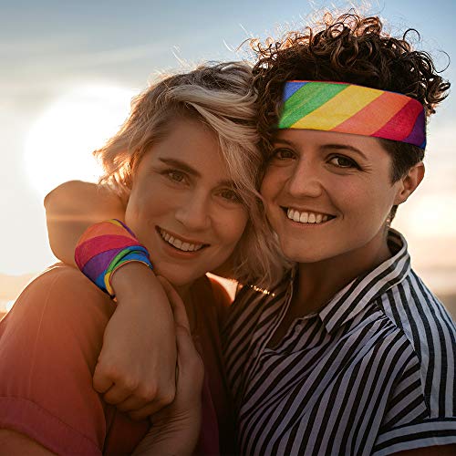 image for SIQUK 14 Pieces Rainbow Bandana Rainbow Stripe Bandana Headband Square