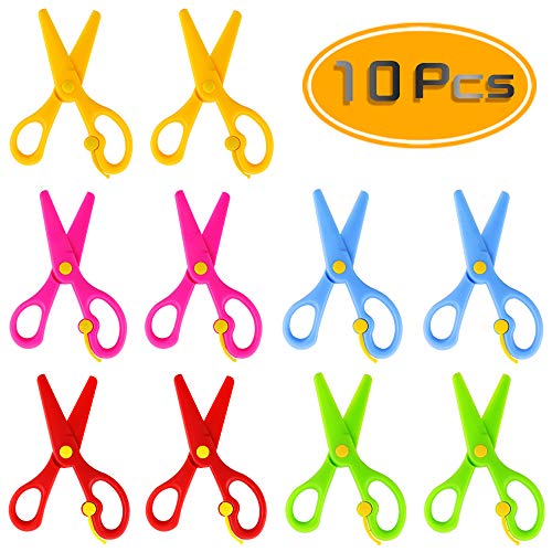 Heatoe 10 Pcs 5 Colors of Safety Scissors, Student & Children