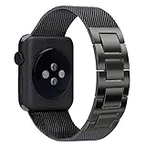 Apple Watch Band, Biaoge Stainless Steel Magnetic Clasp Mesh Milanese Wristband Metal Loop Wrist Strap for Apple Watch Series 1(2015) Series 2(2016) Iwatch Sport&edition (42mm Black)