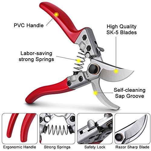WYF 8.3 Inches Bypass Pruning Shears, Professional Hand Pruners Garden Clippers with SK5 Stainless Steel Blades, Flower Cutter, Garden Shear, Secateurs Hand Trimmers for Gardening