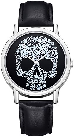 Women Wrist Watch,Hot Sale Round Skull Stainless Steel Dial Comfortable PU Leather Band Buckle Clasp Fashion Quartz Watch