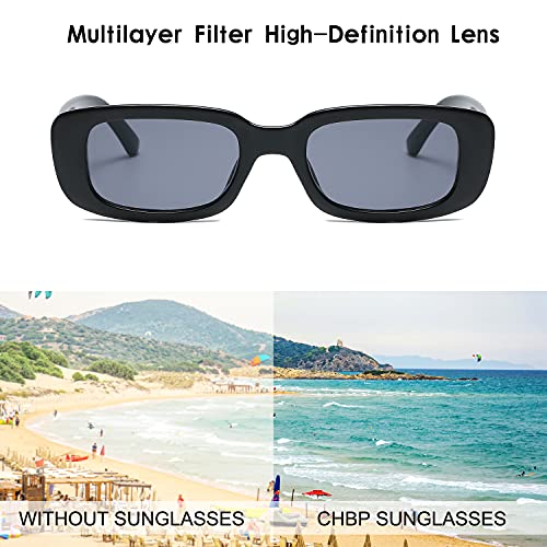 CHBP Retro Rectangle Sunglasses Womens Men Trendy Vintage Narrow Polarized UV Protection 90s Sunglasses For Women -3 Pack