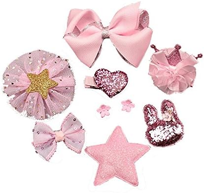 Fashion Baby Girl’s Hair Bow set, Beautiful Hairwear Bowknot Clip Lovely Barrette Hair Acessories,Ribbon Lined Stunning Hair Clips for Girls (Pink)