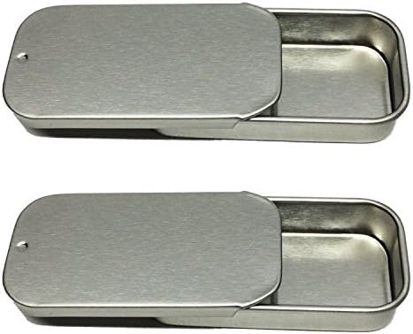 Small Sliding Top Metal Tin Containers, For Geocaching, Lip Balm and Survival, Pack of 2