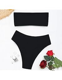 ZAFUL Bikini de corte alto sin tirantes, color sólido, traje de baño de 2 piezas