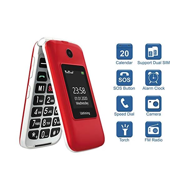 Ushining-Senior-Flip-Mobile-PhoneBig-Button-Mobile-Phone-For-ElderlyDual-SIM-Unlocked-Card-Long-Standby-with-28-Large-Screen-SOS-Button-FM-Radio-Torch-and-Charging-Cradle-Red USHINING Senior Flip Mobile Phone,Big Button Mobile Phone For Elderly,Dual SIM Unlocked Card Long Standby with 2.8…
