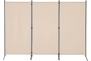 OUTGAVA 3 Panel Portable Room Divider Folding Partition Privacy Screen 6 FT Room Separator Freestanding Wall Divider for Office,Bedroom,102''W x 20''D x 71''H (Beige)