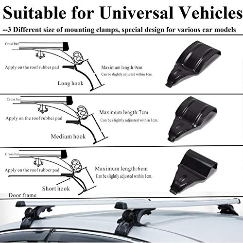 Cross Bars Roof Rack, Adjustable Aluminum 47" Without Side Rails, Fit for Cars Vehicles SUVs Crossbars Racks Cargo Carrier Canoe Kayak Bike Racks Adventures Camping for 1992-2017 Hyundai Elantra - Thumbnail 4
