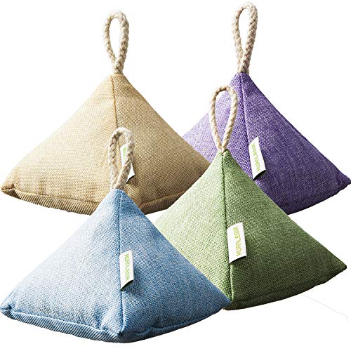 HUANLEMAI 4-Pack x 200g Natural Activated Moso-Bamboo Charcoal Air Purifying Bags, Fragrance Free, Chemical Free, Odor Eliminator Dehumidifier Purifier Absorb Moisture for Home, Kitchen, Closet, Car