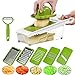 BestFire Adjustable Mandoline Slicer Vegetable Slicer Grater Cutter Chopper, Julienne Slicer Food Slicer with 5 Interchangeable Blades Food Container Safety Holder Vegetable Peeler (Green)