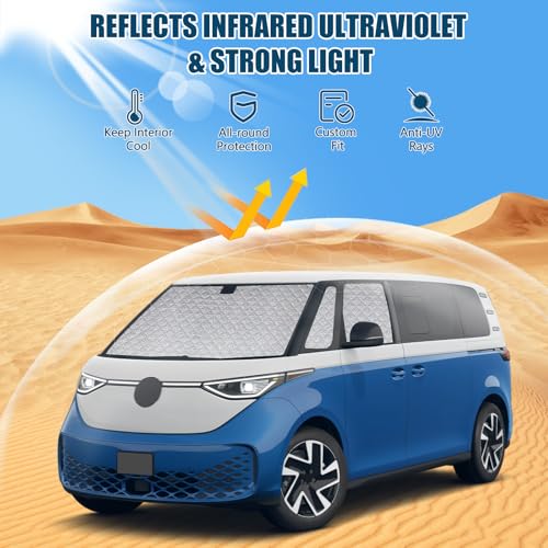 Opaltool Front Car Sun Shade for VW ID Buzz 2022-2026, 5PCS Car Windshield Sunshade, Block UV Rays, Protect Privacy and Sun, No Suction Cups Needed
