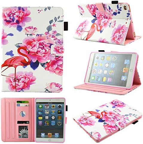 IPad mini Case,Mini 2/3/4 Case Chgdss [Anti-skid support] Colorful Painting Auto Wake/Sleep Corner Protection Cover/Card Slots, for Apple iPad mini 4/iPad mini 3/iPad mini 2/ mini 1 - Rose Flamingo