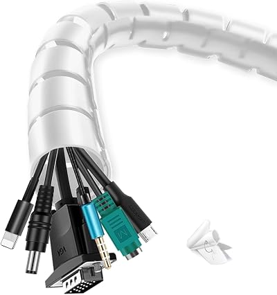 shinfly Cable Tidy Sleeve 3m Wire Organizer 16/22mm with Clip White