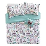 Comfort Spaces Girls/Boys Bedding Twin Size - Paco, Cats, Eiffel Tower 3 Piece Cute Toddler/Kids Comforter Set - Aqua - Hypoallergenic Microfiber - All Season