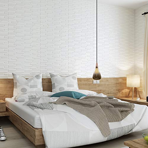 Regetek 3D Brick Wallpaper Wall Stickers Peel and Stick Self-Adhesive Faux Brick Wallpaper for Interior TV Walls/Sofa Background Wall Decor DIY Easy Installation (White Brick 20 Pack 116.26 sq.ft)