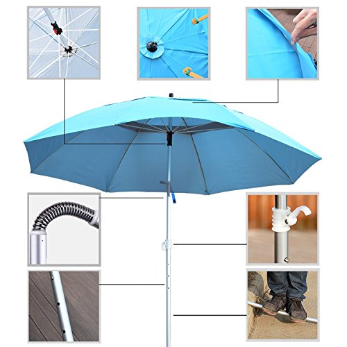 Portable Sun Shade Umbrella, DoerDo 2m Width 360 Degree Inclined All Direction For All-Weather, With Floor Insert Tool, Heat Insulation, Antiultraviolet , Used For Garden, Beaches, Camping, Fishing