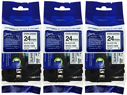 3 Pack of TZeS251 Compatible Strong Adhesive Tape for BROTHER P-Touch 1" (24mm x 8m) Black on White by OFFICE LABELS TZS251 TZ S251 TZ-S251 TZe S251 TZe-S251
