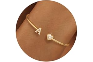WFYOU Gold Initial Bracelets for Women Non Tarnish Dainty 14k Gold Plated Heart Initial Bracelet Letter A-Z Personalized Adjustable Bangle Bracelets Name Cuff Bracelet Birthday Gifts for Women Jewelry