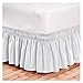 Pleated Three Sides Fabrics Wrap Around Style Egyptian Cotton Elastic 17 inch Drop Dust Bed Skirt for Twin/Full,Queen,King Size Beds(King, White)