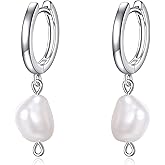 NIFUNAO Baroque Pearl Earrings for Women 925 Sterling Silver Pearl Hoops Earrings Pearl Birthday Gifts