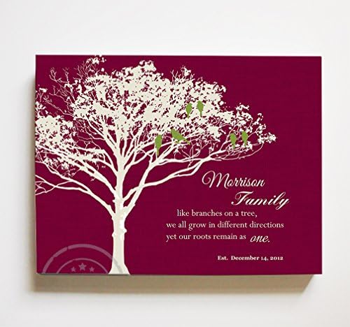 MuralMax Personalized Family Tree &amp; Lovebirds, Stretched Canvas Wall Art, Make Your Wedding &amp; Anniversary Gifts Memorable, Unique Wall Decor - Burgundy - Size 30 x 24-30-DAY