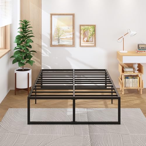 Lutown-Teen 46cm Base Cama Queen Size, No Necesita Somier, Base de Cama Queen Size con Resistentes Listones de Acero para Colchón, Fácil Montaje, Sin Ruido, Negro