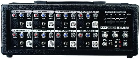 SHS Audio SPM-8200 200-Watt 8-Channel Powered Mixer, Black