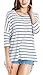 Urban CoCo Women's Basic Striped Loose Blouse 3/4 Sleeve Tops Hi-Low Hem Style (Large, White)