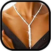 Zoestar Rhinestone Necklace Jewelry Silver Long Necklaces Prom Dressy Neck Chain for Women