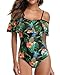 Tempt Me Green Pineapple Off Shoulder One Piece Swimsuit for Women Ruffled Sleeves Retro Bathing Suits Flounce Printed Swimwear L
