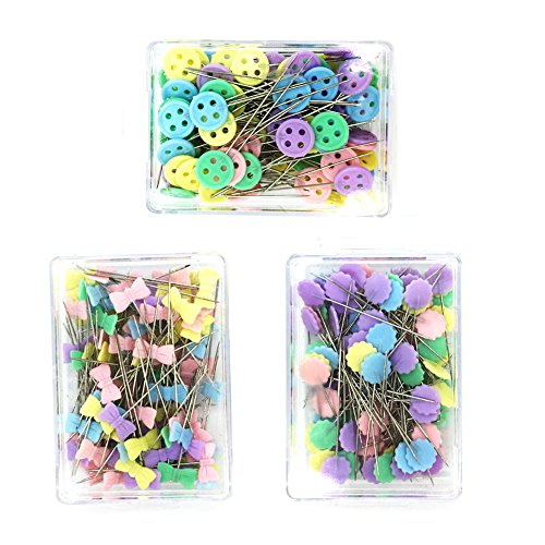 Kelier Multi Color Plum flower Head Pin Button Head Pin Tie Head Pin Straight Pins Set of 3 , A total of 300-Count