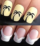WATER NAIL DECALS TRANSFERS STICKERS TATTOO ART SET #355 & 172. **plus x48 nail tip guides!!** x24 TROPICAL DUSK PALM TREES TATTOO WRAPS & x48 FRENCH MANICURE TIP GUIDES! CAN BE USED WITH NATURAL GEL ACRYLIC STICK ON NAILS! OR WITH GLITTER DUST CAVIAR BEADS ALLOYS DECORATIONS CONFETTI FIMO SHAPES TAPE PENS RHINESTONES!